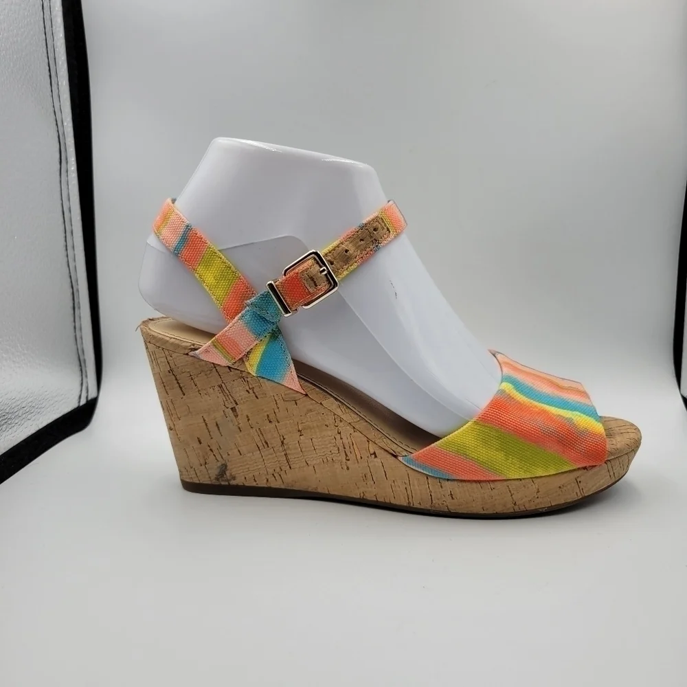 Alex Marie Bright Striped Wedge Heel Sz 6.5